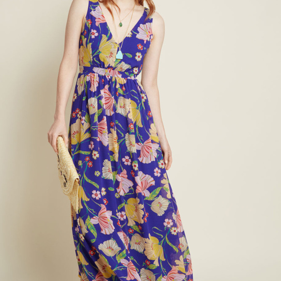 Modcloth Floral Maxi Dress - Blue and Yellow - Picture 4 of 7